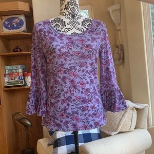J-Jill Floral Long Sleeve with Ruffled Cuffs Womens Small